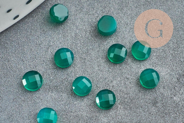 Cabochon rond onyx verte naturelle facetté 4mm, x1 (G2275)