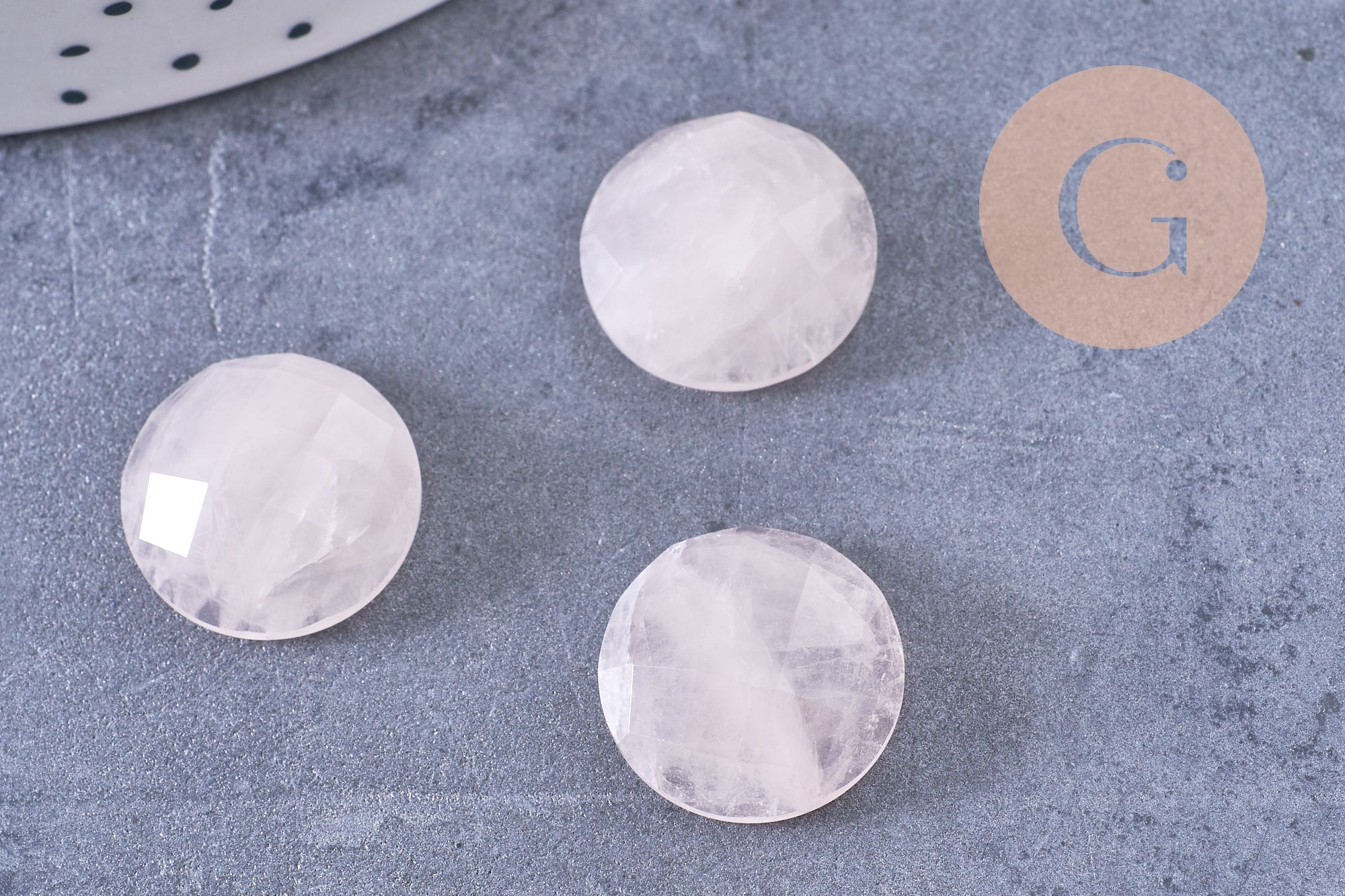 Cabochon rond quartz rose naturel à facettes 16mm, x1 (G10654)