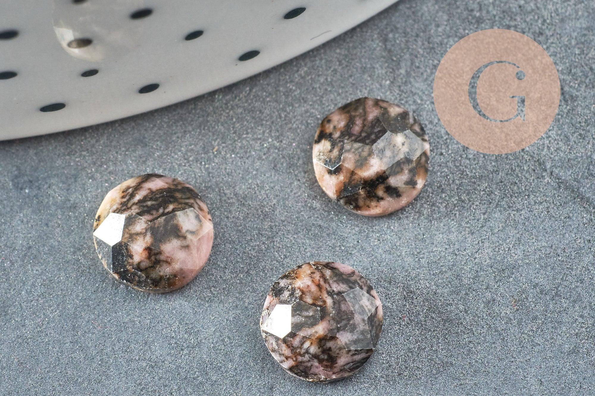 Cabochon rond rhodochrosite naturelle facettes 8mm, x1 (G5924)