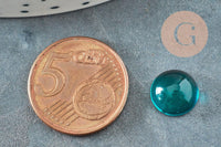 Cabochon rond verre lisse turquoise foncé 10mm, x1 (G8605)