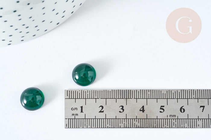 Cabochon rond verre lisse vert foncé 12mm, x1 (G8146)