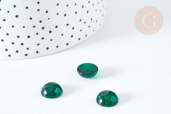 Cabochon rond verre lisse vert foncé 12mm, x1 (G8146)