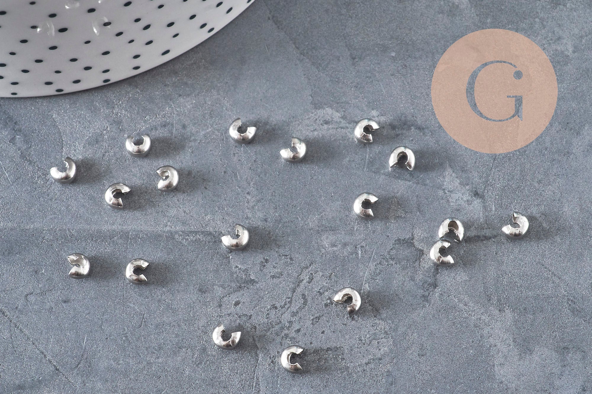 Crimp bead covers, 304 stainless steel, platinum, 5.5x4.5mm, x20 (G11178)
