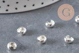 Cubrebolas para aplastar de latón plateado liso 4mm, x20 (G11179)
