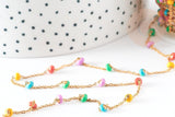Chaine acier 304 inoxydable dorée 14k fantaisie résine multicolore pastel 0.5-1.mm, x1 mètre (G3037)