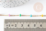 Chaine acier 304 inoxydable dorée 14k fantaisie résine multicolore pastel 0.5-1.mm, x1 mètre (G3037)