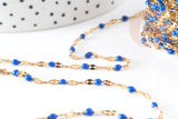 Chaine acier inoxydable 304 doré IP 14k fantaisie résine bleue 2mm, x1 mètre (G0942)