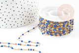 Chaine acier inoxydable 304 doré IP 14k fantaisie résine bleue 2mm, x1 mètre (G0942)