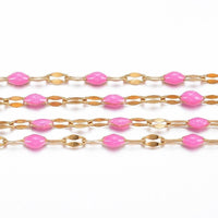 Chaine acier inoxydable doré IP 14k résine rose foncé 2mm, x1 mètre (G1035)