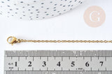 Collier collier avec fermoir maille forçat acier inoxydable 304 doré PVD 1.5mm - 45cm, x1 (G8778)