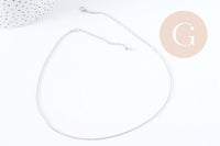 Collier Chaine boule fine laiton platine boule facettes 1.5mm/45cm,chaine collier laiton argenté chaine complète avec fermoir x1 G6202