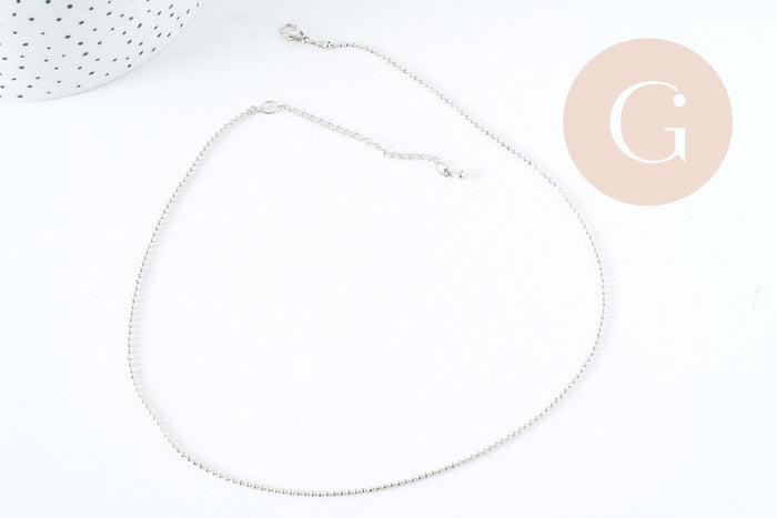 Collier Chaine boule fine laiton platine boule facettes 1.5mm/45cm,chaine collier laiton argenté chaine complète avec fermoir x1 G6202