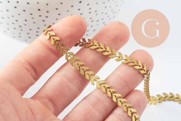 Chaine chevron laiton brut 7.5mm, x1 mètre (G9736)