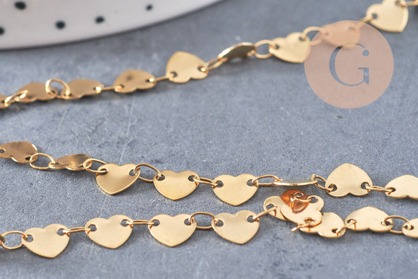 Chaine coeur acier inoxydable doré 14k cœur 6.5mm, x1 mètre (G6804)