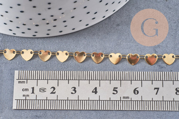 Chaine coeur acier inoxydable doré 14k cœur 6.5mm, x1 mètre (G6804)