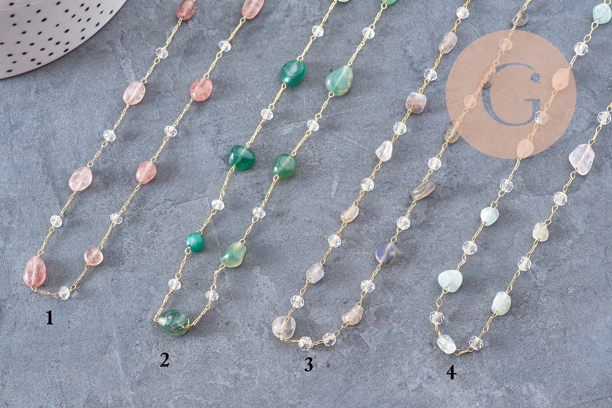 Collier Chaine collier pierre laiton doré 39.5cm, x1 (G10921)