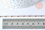Collier Chaine complète avec fermoir acier dorée 14k fantaisie résine violette 2mm/45cm, x1 (G1385)