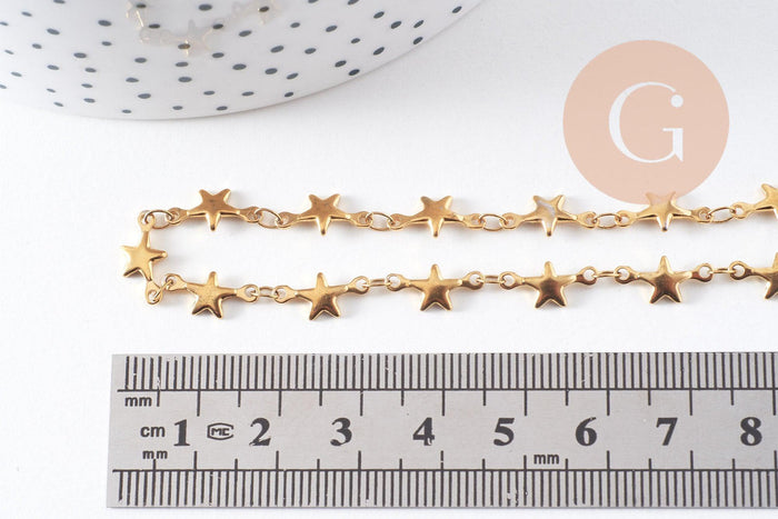Collier Chaine complète avec fermoir acier inoxydable doré IP 14k 45cm étoile, x1 (G0430)