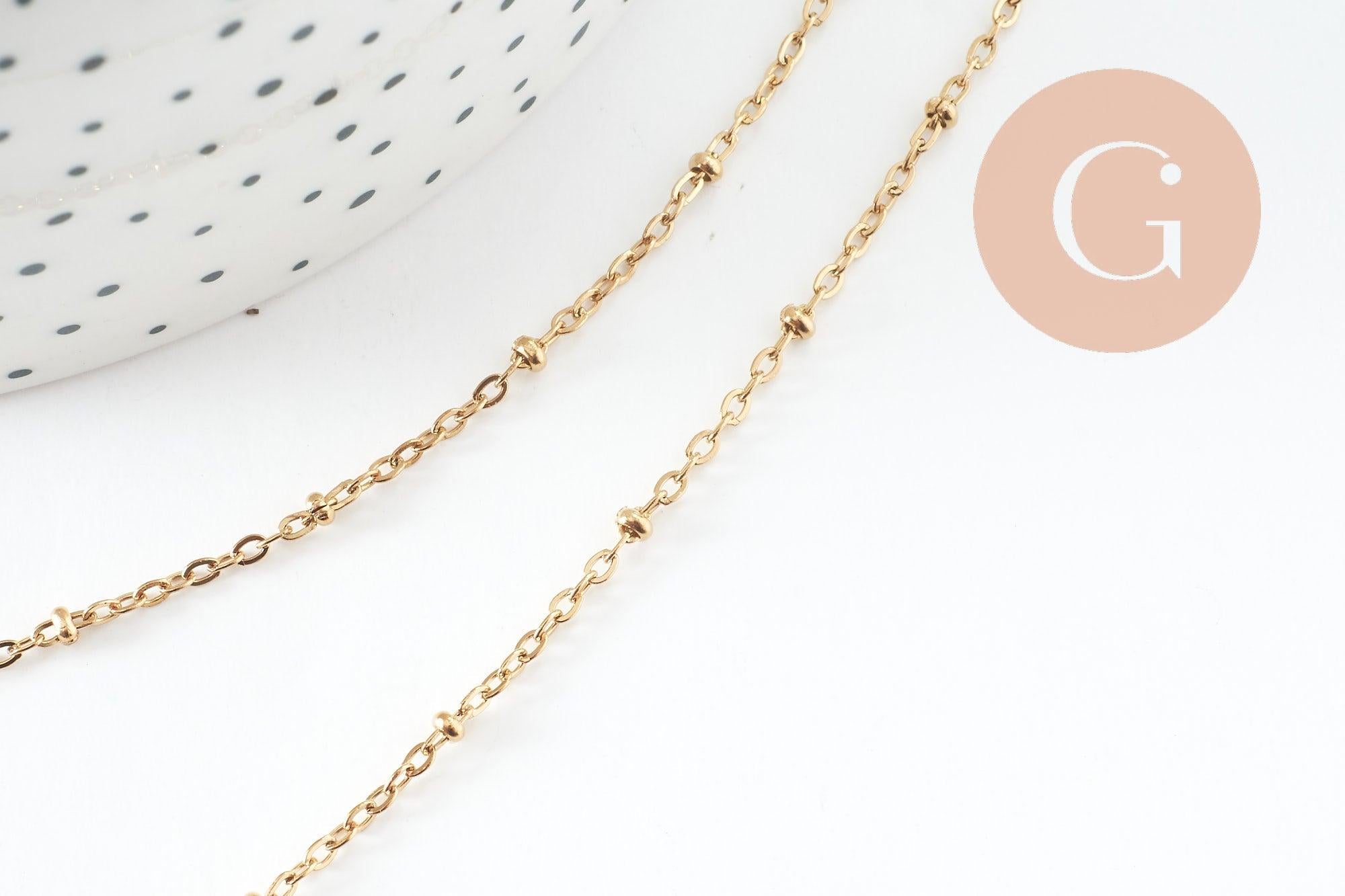 Collier Chaine complète avec fermoir acier inoxydable dorée satellite 1.5mm-45cm, x1 G9674