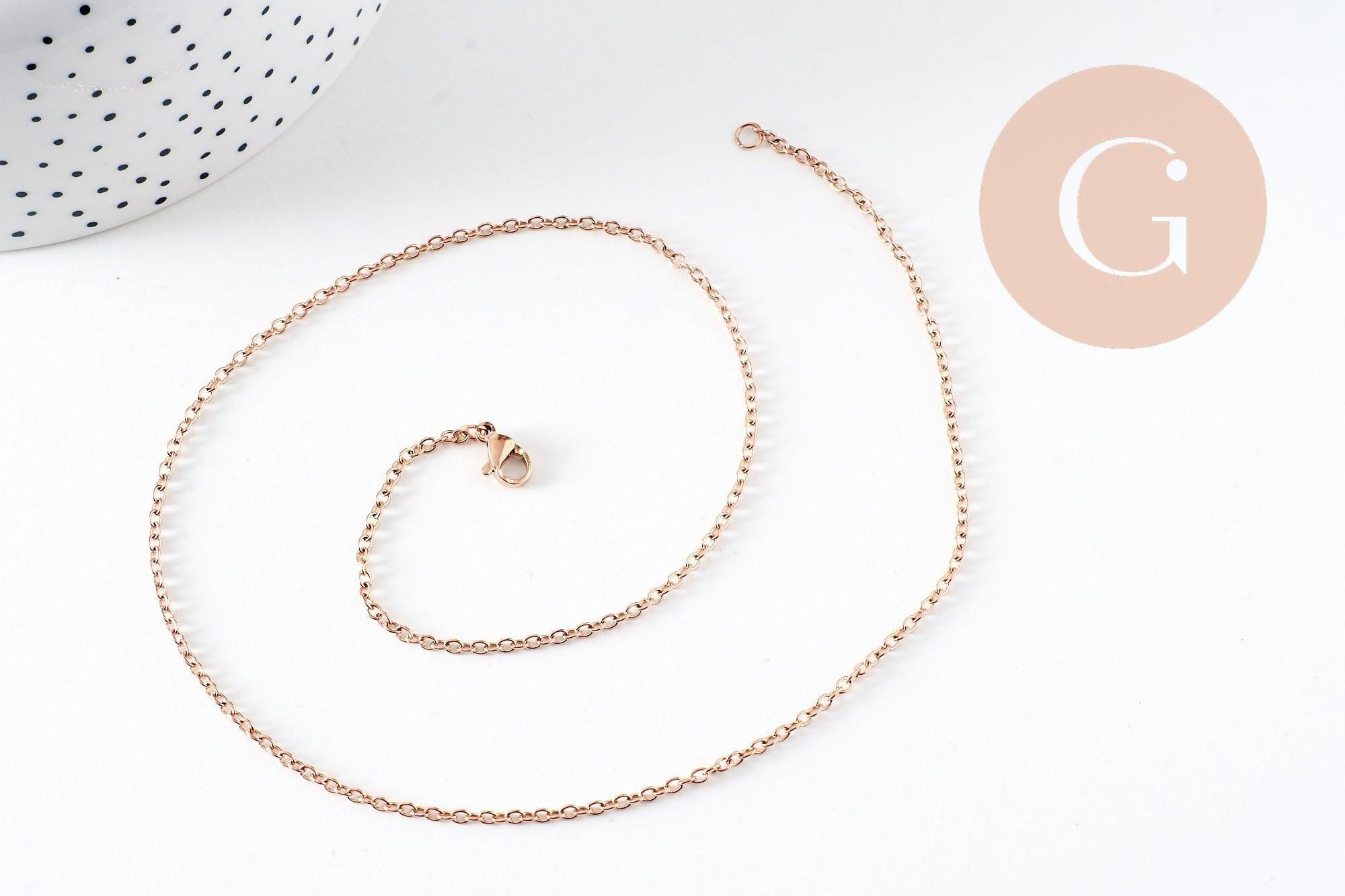 Collier Chaine complète avec fermoir acier inoxydable or rose IP 14k forçat 1.9mm/45cm, x1 (G10612)