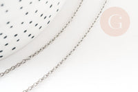 Collier Chaine complète avec fermoir forçat acier inoxydable platine 1.5mm-45cm, x1 (G9301)