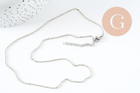 Collier Chaine complète boule acier 304 inoxydable platine 1.5mm/45.5cm,chaine fine argentée avec fermoir création collier x1 (G9778)