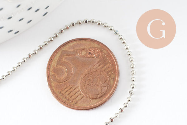 Chaine complète boule acier 304 inoxydable platine 1.5mm/45.5cm,chaine fine argentée avec fermoir création collier x1 (G9778)