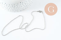 Collier Chaine complète boule acier 304 inoxydable platine 1.5mm/45.5cm,chaine fine argentée avec fermoir création collier x1 (G9778)