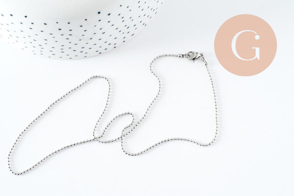 Chaine complète boule acier 304 inoxydable platine 1.5mm/45.5cm,chaine fine argentée avec fermoir création collier x1 (G9778)