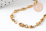 Collier chaine complète coeurs acier 304 inoxydable dorée 14k IP 2mm/45.5cm, x1 (G6775)
