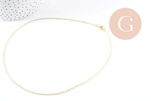 Chaine complète collier laiton doré forçat 14K 1.5mm-40cm, x1 (G10115)