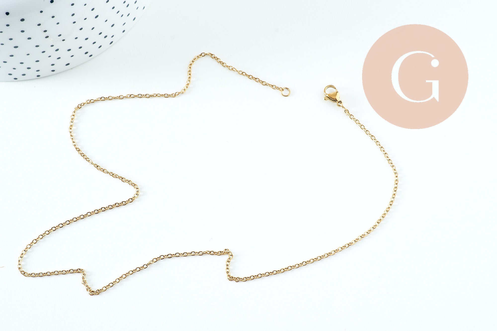 Collier Chaine complète forçat acier inoxydable doré 1.5mm/45cm avec fermoir, x1 (G10732)