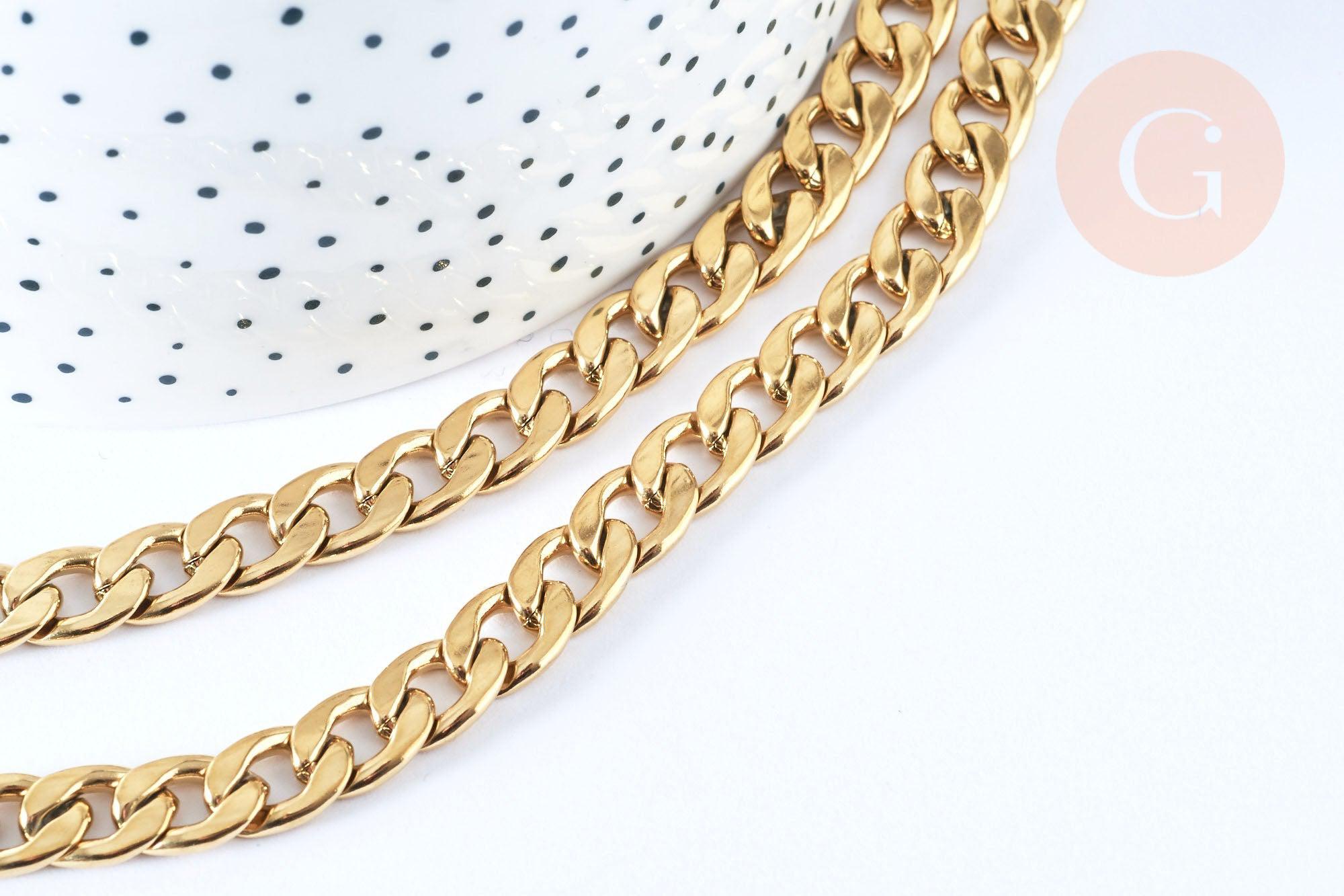 Collier Chaine complète maille cubaine acier inoxydable doré 304 - 75.4cm, x1 (G6940)