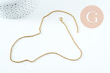 Collier Chaine complète plate acier inoxydable doré IP 2.2mm/45cm avec fermoir, x1 (G10731)