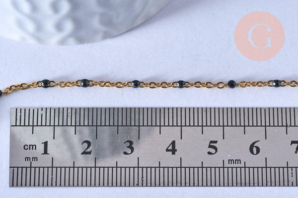 Chaine de cheville acier doré 14k résine noire chaine dorée 1.5-2mm/23cm, x1 (G3430)