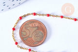 Collier Chaine de cheville acier inoxydable doré 14k résine rouge 23cm,chaine de cheville dorée, x1 G7112