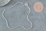 Chaine de cheville maille serpentine très fine argent 925 massif 22.9cm, x1 (G9429)