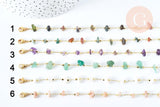 Chaine de cheville perles chips pierre naturelle laiton doré 22cm, x1 (G6979)