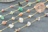 Chaine de cheville perles chips pierre naturelle laiton doré 22cm, x1 (G6979)
