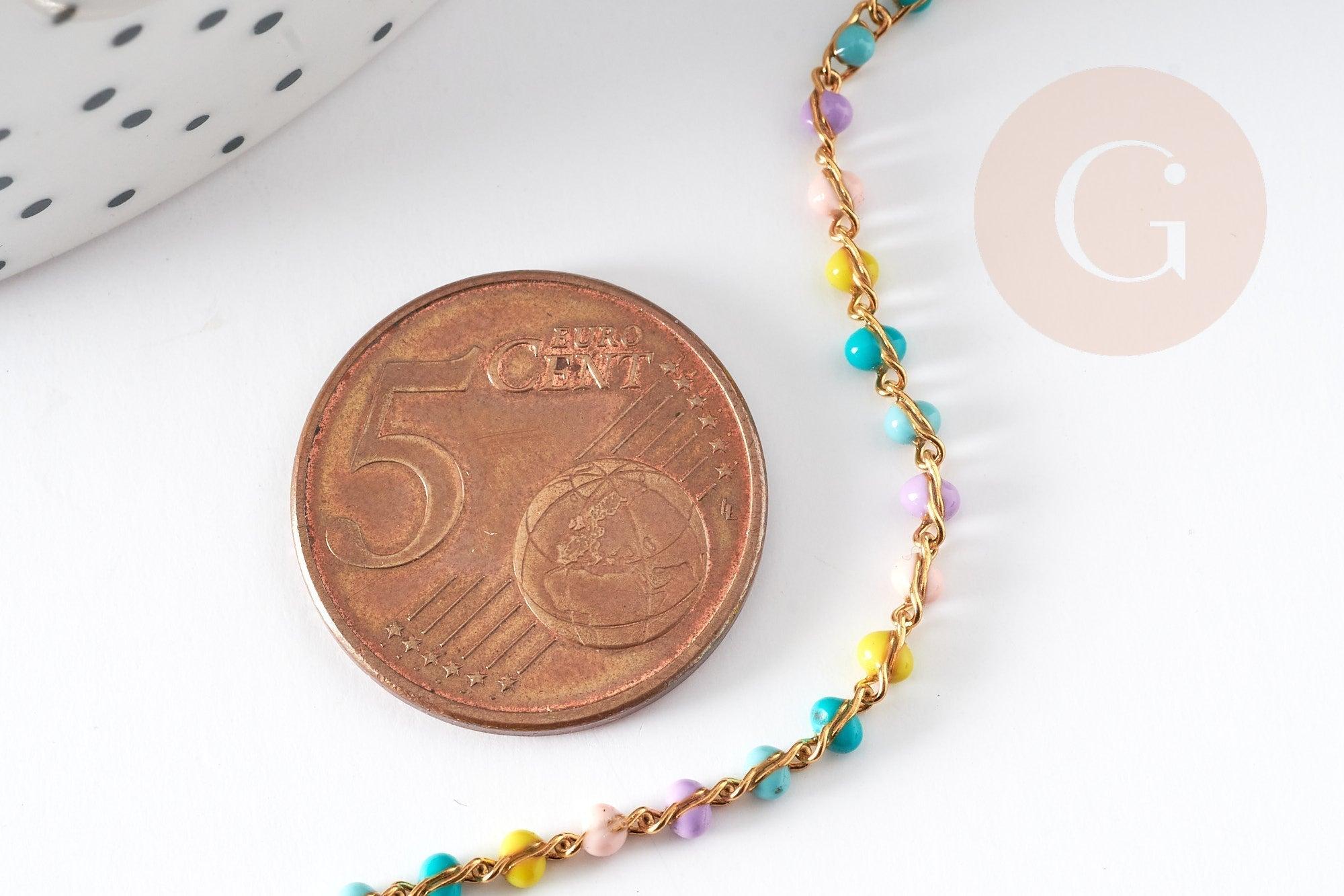 Chaine dorée 14K fantaisie résine multicolore pastel 1.5mm, x1 mètre (G2846)