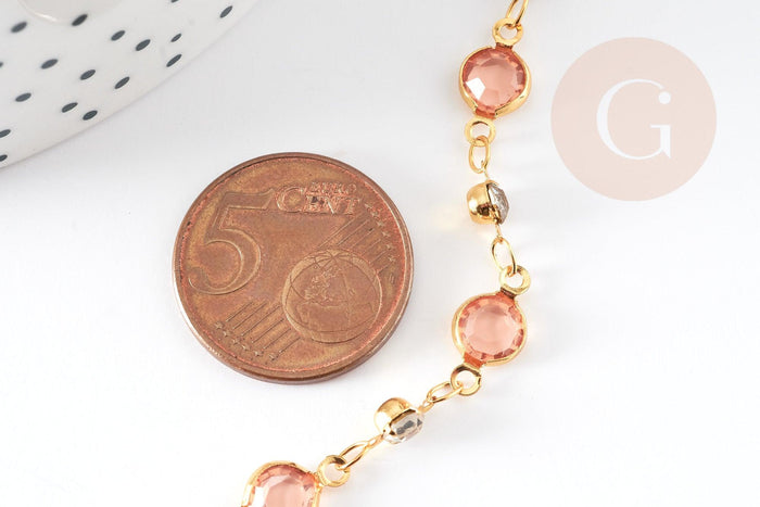 Chaine dorée pastille cristal zircon, chaine collier,création bijoux , chaine lunettes,chaine fantaisie 6x4mm, x1 mètre (G4204)