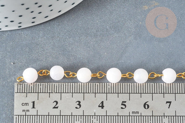 Chaine dorée perle quartz rose ronde 6.5mm, x1 Mètre (G7357)