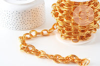 Chaine double maille rolo aluminium doré texturé 22mm, x1 mètre (G10591)