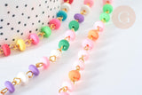 Chaine fer doré perles disques polymère multicolore heishi 6~7x3mm, bijoux heishi coloré, x1m (G7306)