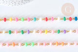 Chaine fer doré perles disques polymère multicolore heishi 6~7x3mm, bijoux heishi coloré, x1m (G7306)