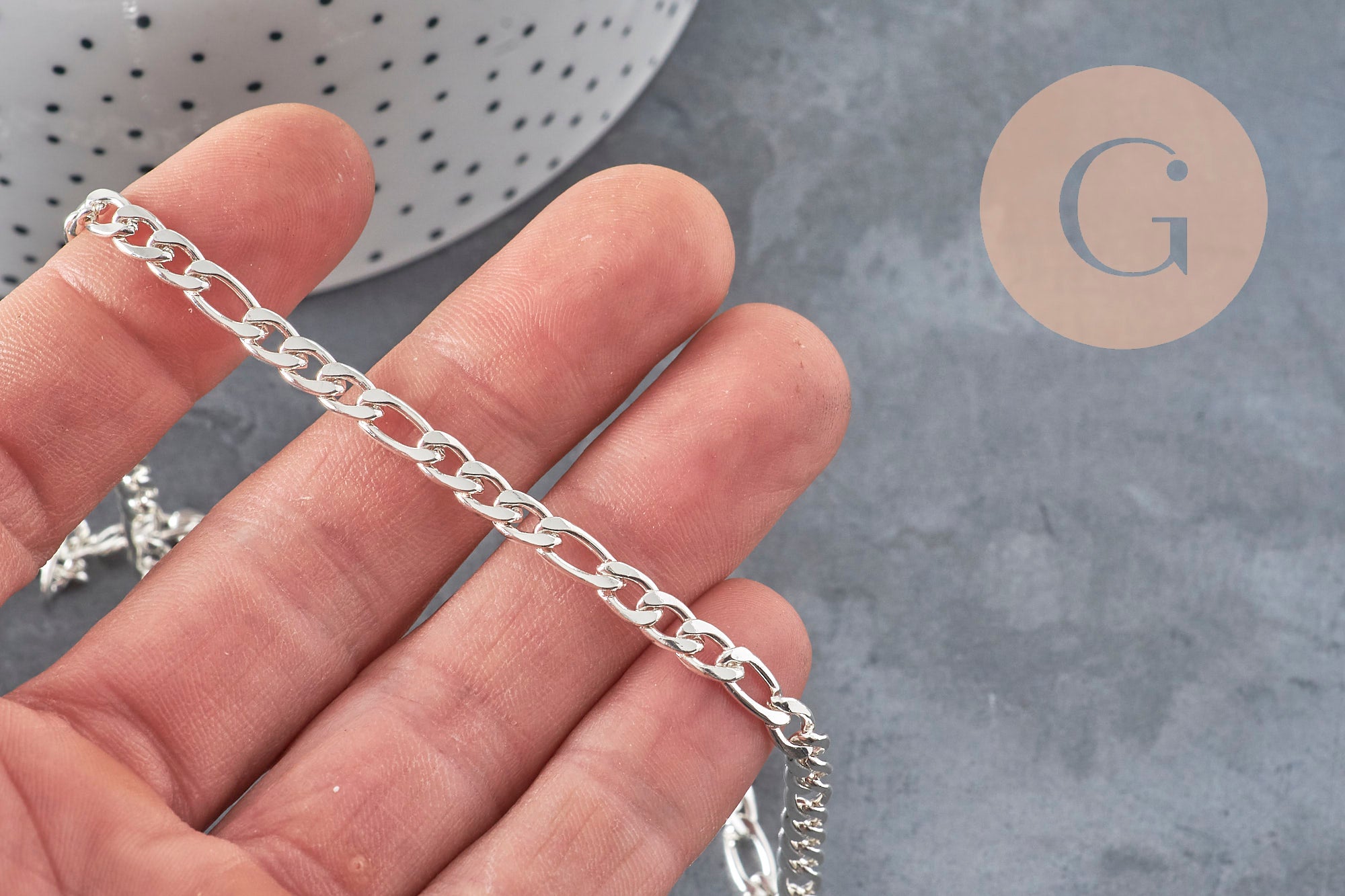 Chaine figaro acier 304 inoxydable argenté 9x4mm, x1 mètre (G11197)