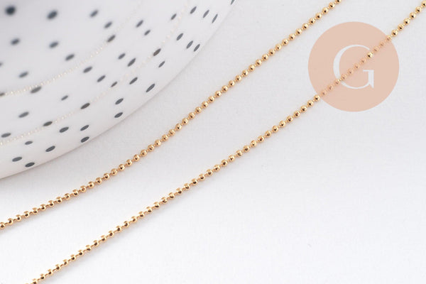 Chaine fine dorée boule 16K 2.5microns,chaine collier, chaine dorée chaine complète,chaine dorée,1mm,45cm, x1 (G0637)