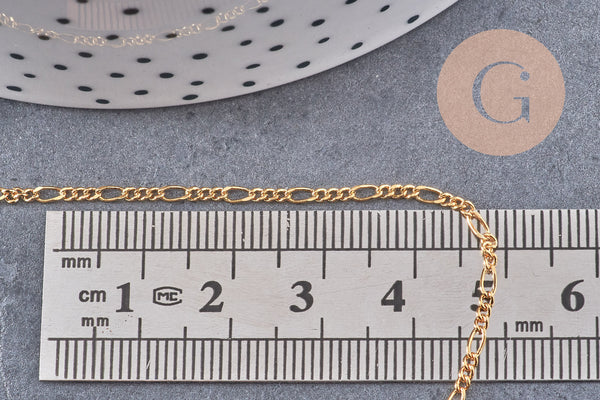 Chaine fine figaro 16K, fourniture créative, chaine bijou, création bijoux,chaine figaro,chaine dorée,1.8 mm, x 1 Mètre (G2604)