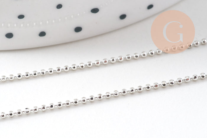 Collier Chaine fine laiton argenté boule facettes 1.2mm/45cm,chaine collier laiton argenté chaine complète avec fermoir x1 (G6201)
