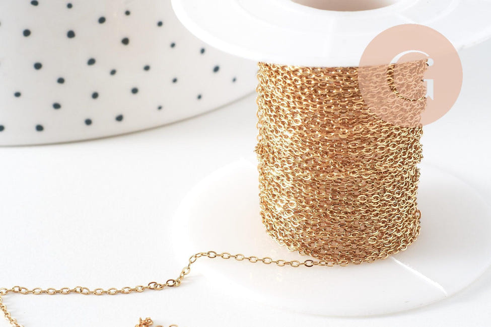Chaine Pour Bijoux 5m Acier Inoxydable Doré 2,5mm - Soudée, Pour Création DIY Bracelets Et Colliers - 1